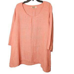 FLEX Grid Line Linen Lipstick (Red) Boatneck 3/4 Sleeve Tunic Top XL